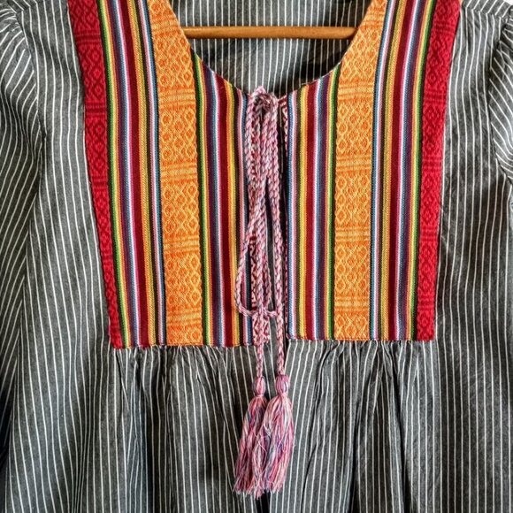 Bare Denim Embellished Grey Striped Tie Front Cotton Jacket - Picture 2 of 8